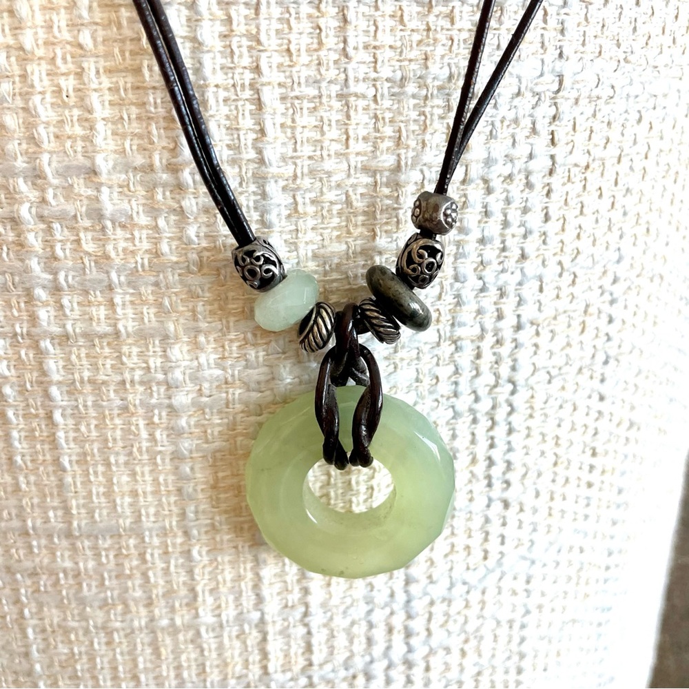 Tea Rose Sterling Silver Leather and Jade Boho Necklace